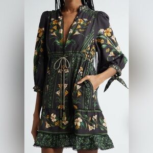FARM Rio Flowers Arch Linen Blend Minidress, Size XS